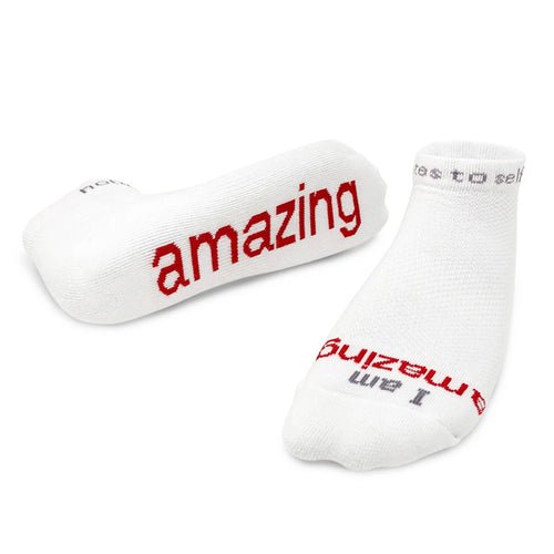 'I am amazing'® white low-cut socks