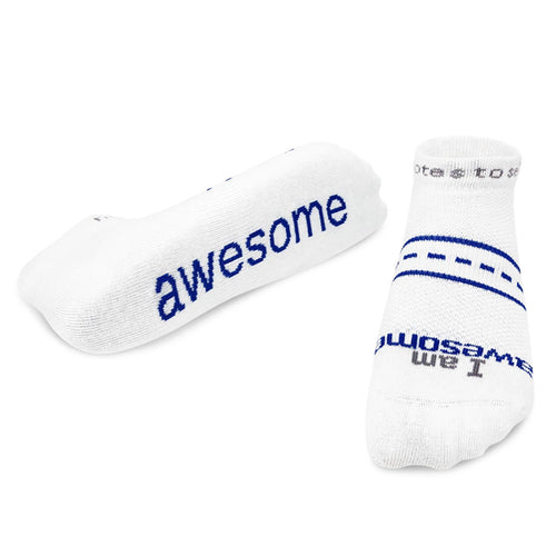 'I am awesome'® white 'LITE-NOTES'™ socks - blue words