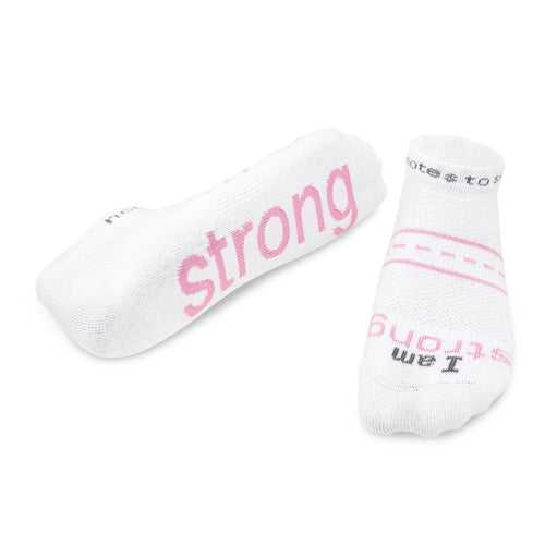 'I am strong'™ white 'LITE-NOTES'™ socks - pink words