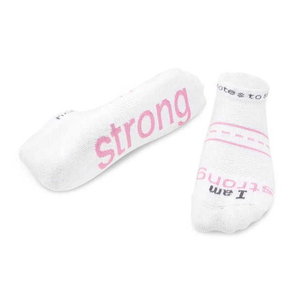 'I am strong'™ white 'LITE-NOTES'™ socks - pink words