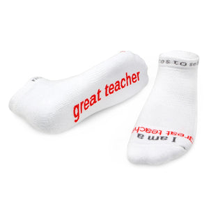 'I am a great teacher'® white low-cut socks